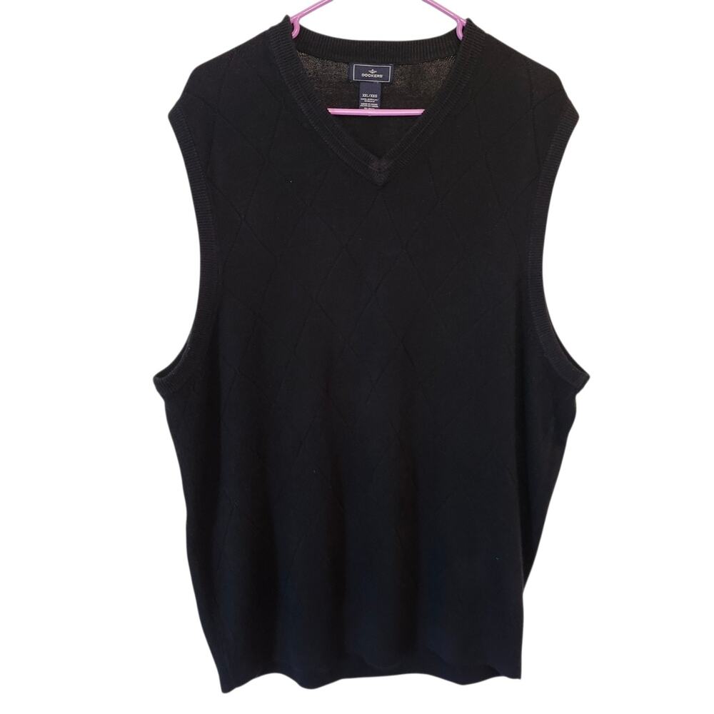 Dockers Mens XXL Black Sweater Vest V Neck Acrylic Diamond Pattern Grandpacore